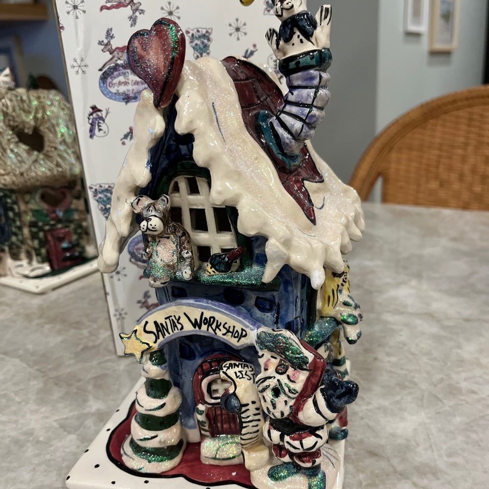 Blue sky Christmas collection. Santa’s workshop tea light cover